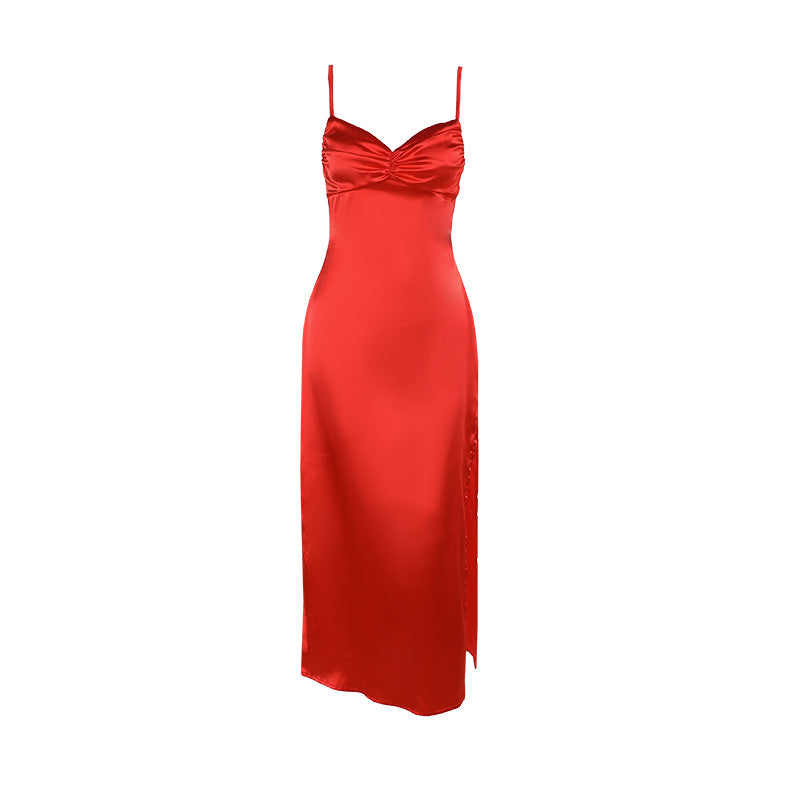 Robe maxi à bretelles spaghetti en satin lisse Chic und Stil