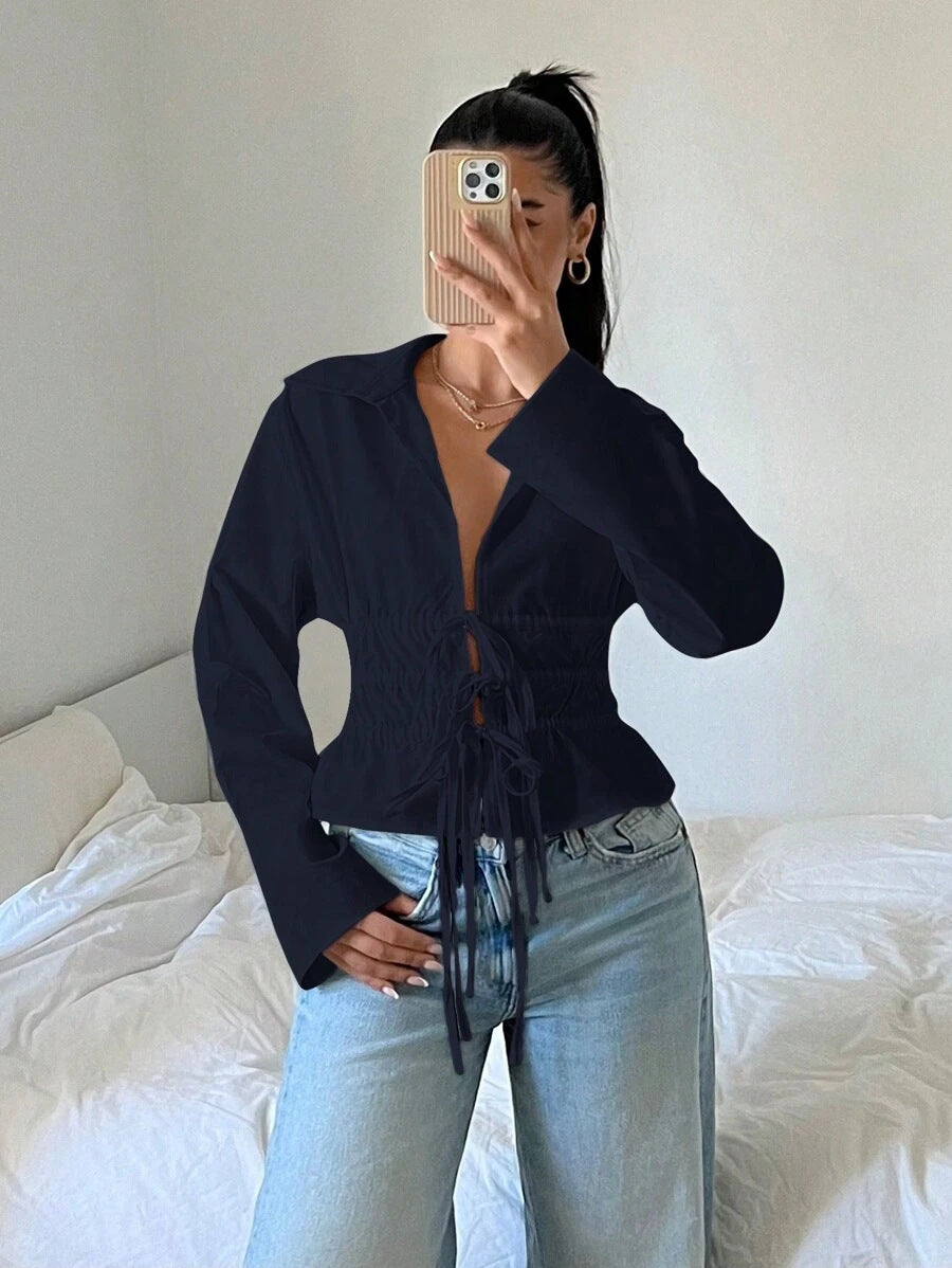 Blouse zip-up femme avec fronces et manches longues Chic und Stil