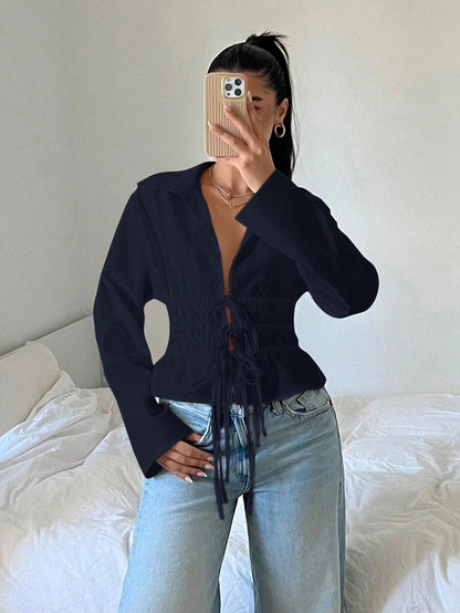 Blouse zip-up femme avec fronces et manches longues Chic und Stil
