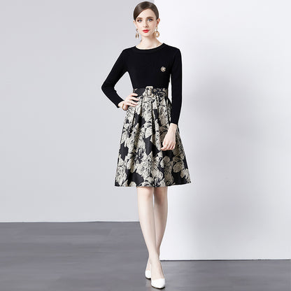 Dames Élégant Floral Ajusté et Évasé Robe Chic und Stil