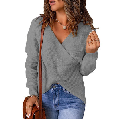 Pull-over décontracté pour femmes avec décolleté en V profond et tissu texturé Chic und Stil