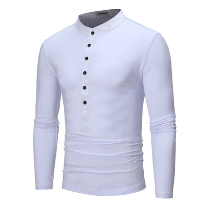 Chemise à manches longues pour homme avec col montant tendance et détail de bouton Chic und Stil