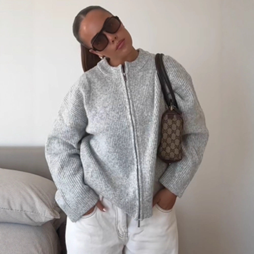 Ladies cozy pullover with high collar and zipper Chic and Style