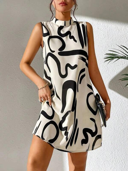 Robe mini A-lignes pour femmes avec motif graphique moderne et col montant Chic und Stil