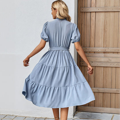 Femme Robe Midi Plissée avec Ceinture Taille Chic und Stil