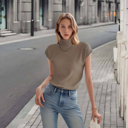 Dames élégant t-shirt à manches courtes avec col montant et coupe près du corps Chic und Stil