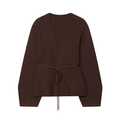 Pull-over à col en V pour femmes avec ceinture à nouer ajustable Chic und Stil