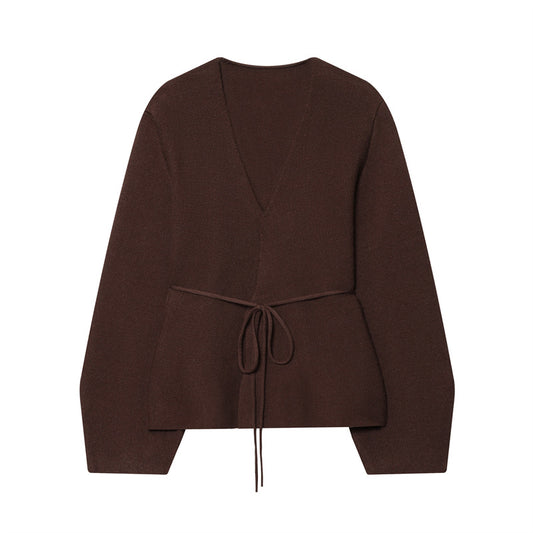 Pull-over à col en V pour femmes avec ceinture à nouer ajustable Chic und Stil