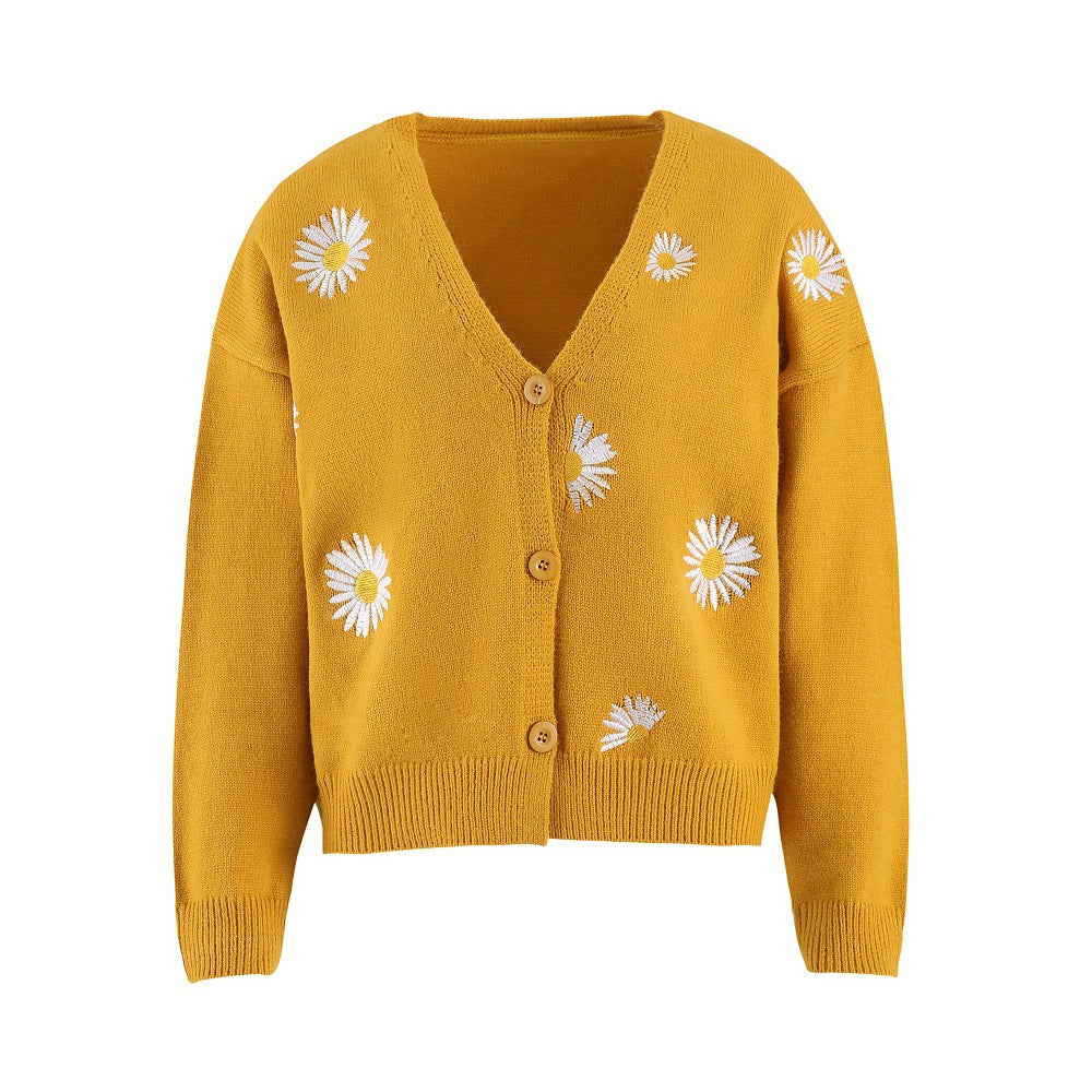 Knitted jacket for women with floral embroidery and V-neck Chic und Stil
