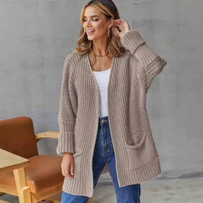Cardigan en tricot décontracté pour femmes avec poches profondes et motif côtelé attrayant Chic und Stil