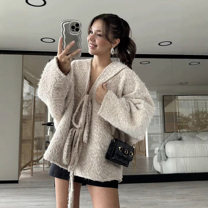 Ladies soft pullover with trendy knot belt Chic and Style