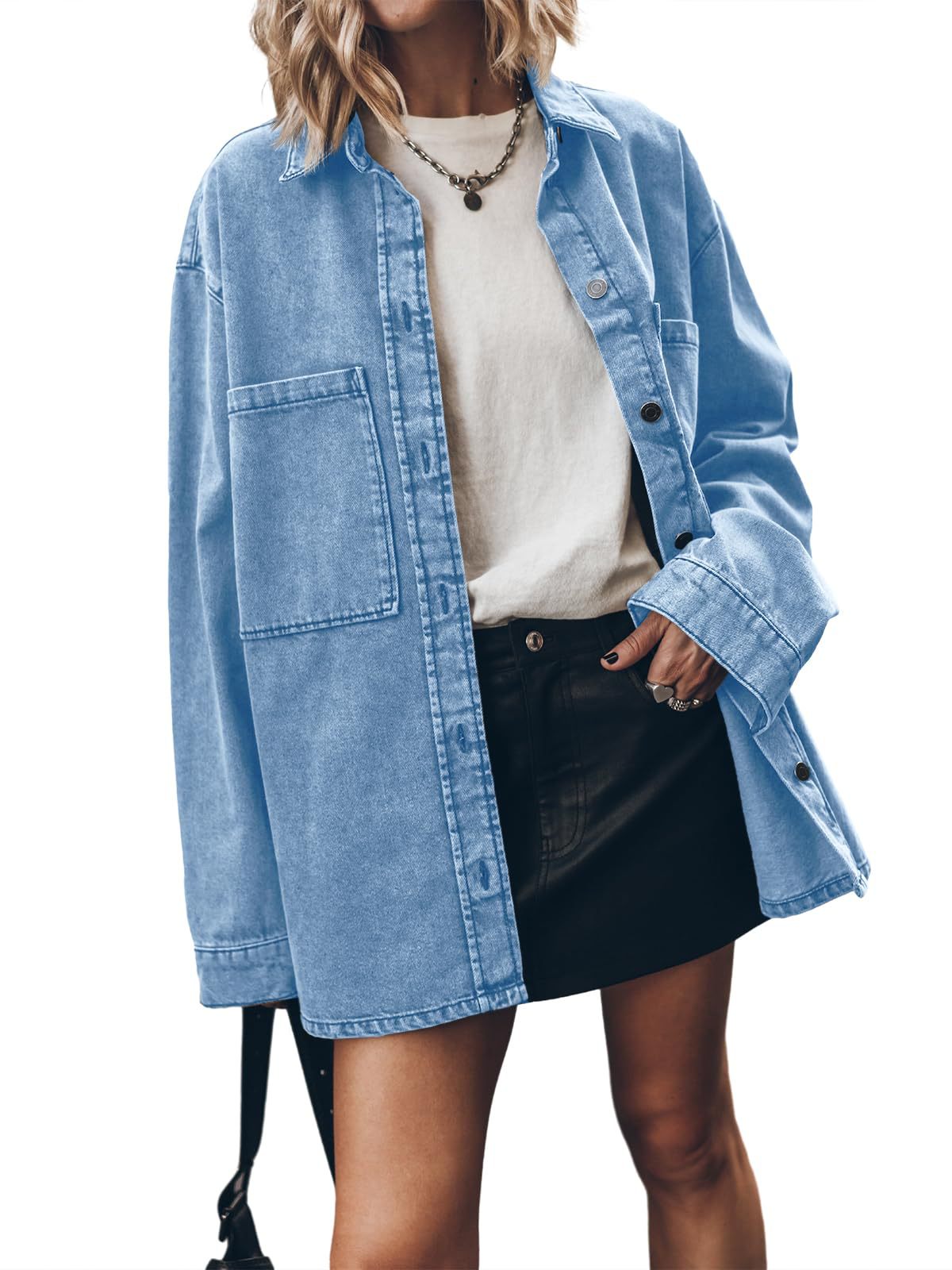 Dame Oversized Denim Chemise Veste Chic und Stil