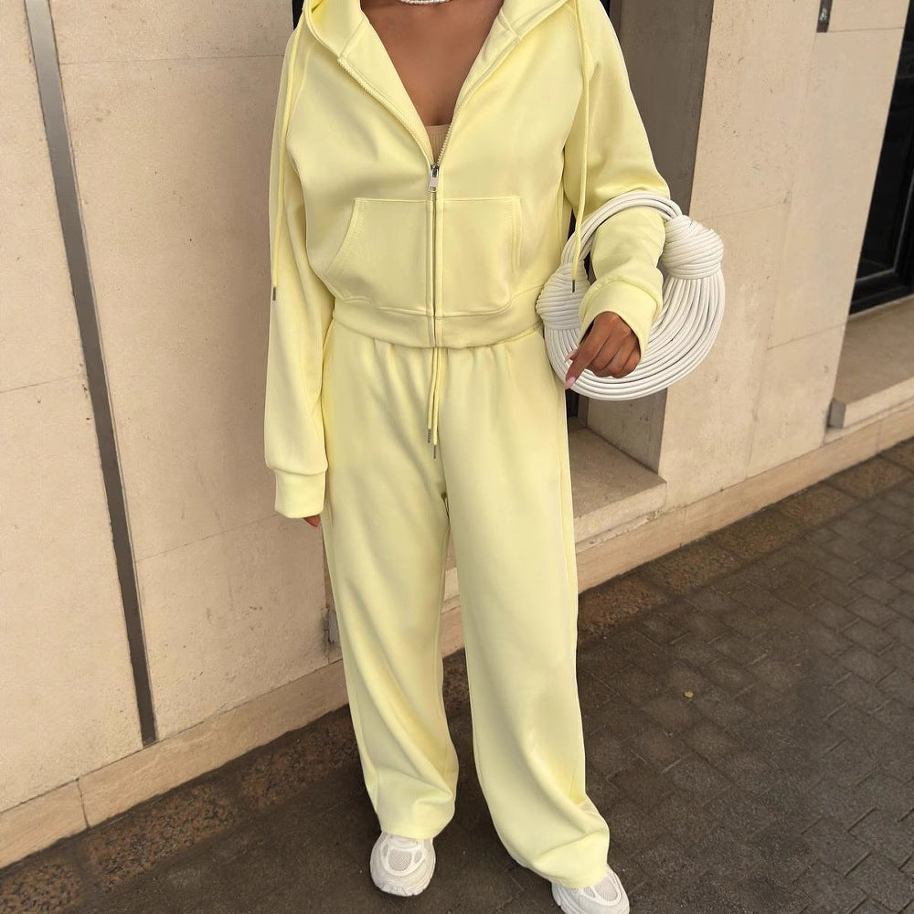 Trendy lounge set for women with a comfortable cropped hoodie and chic wide pants