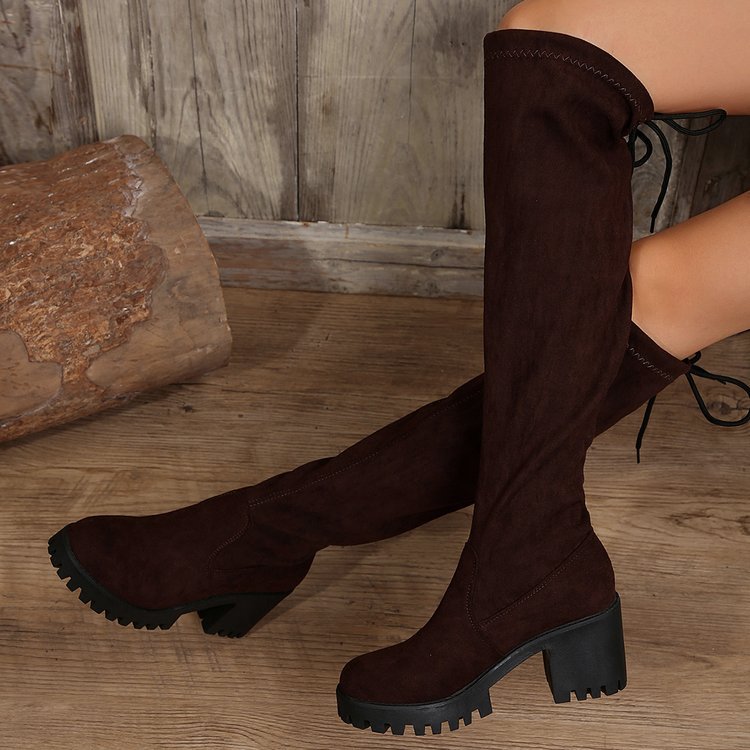 Bottes au-dessus du genou pour femmes avec un motif léopard à la mode et un talon bloc robuste Chic und Stil