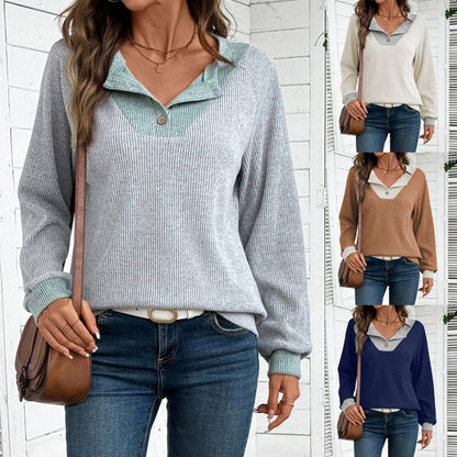 Pull long à manches longues décontracté pour dames avec col de chemise et coupe décorative Chic und Stil
