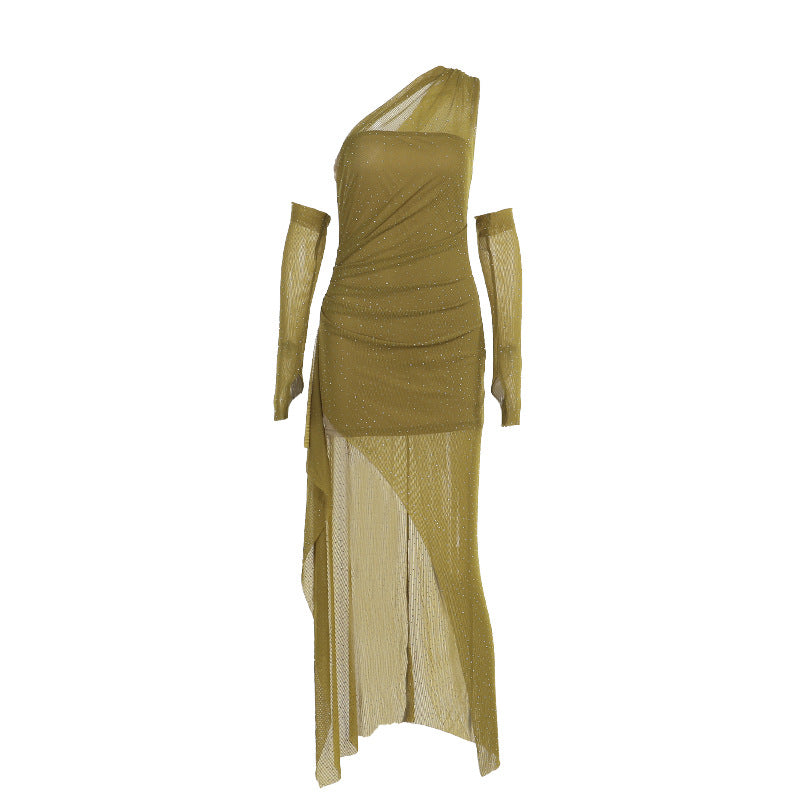 Robe maxi à une épaule et fente haute pour femmes Chic und Stil