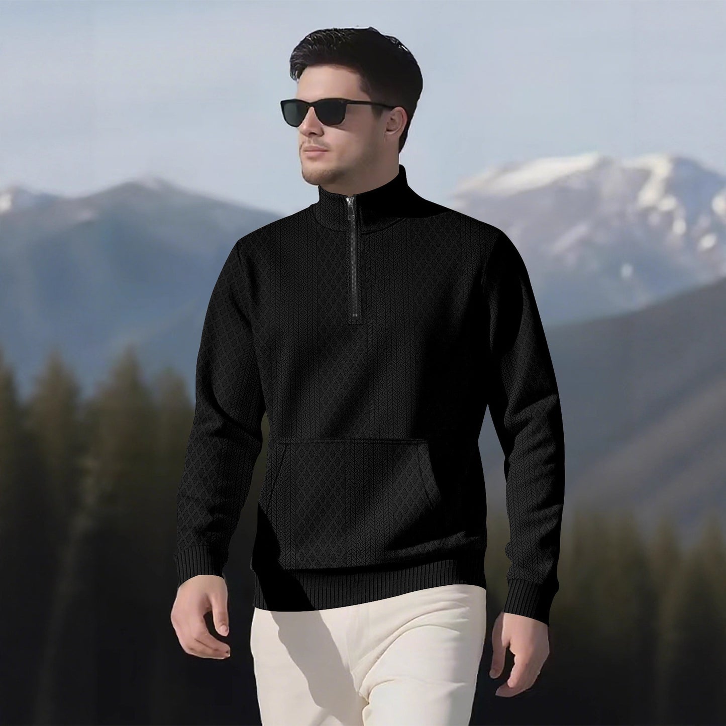 Sporty fleece pullover for men with high collar and zipper Chic und Stil