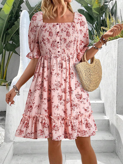 Robe d'été romantique pour dames avec des manches bouffantes et des volants Chic und Stil