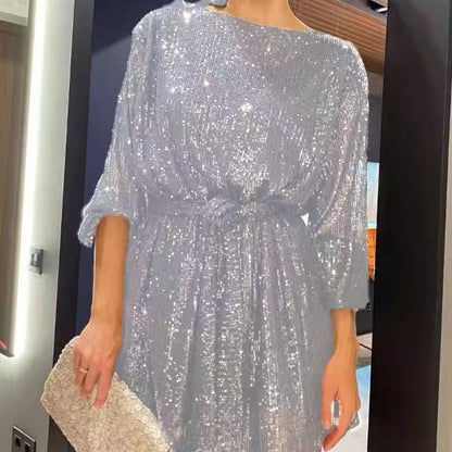 Robe mini scintillante pour femmes à manches longues et tissu brillant Chic und Stil