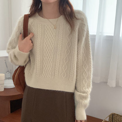 Pull en maille épaisse pour femmes avec un design de tresse unique et une coupe décontractée Chic und Stil
