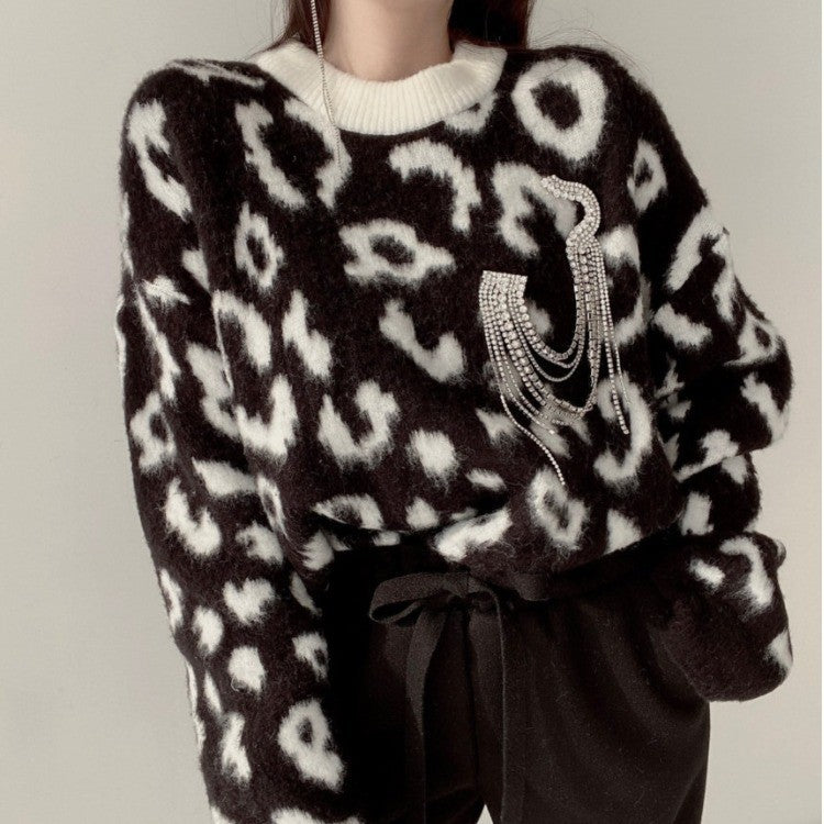 Dames Grand Pull en Design Imprimé Animalier Chic und Stil