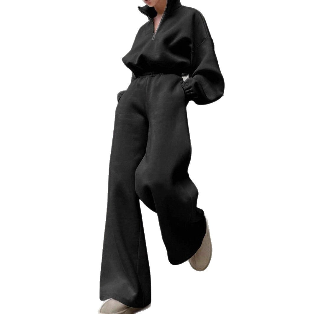 Dame hoodie en polaire avec demi-zip Chic und Stil