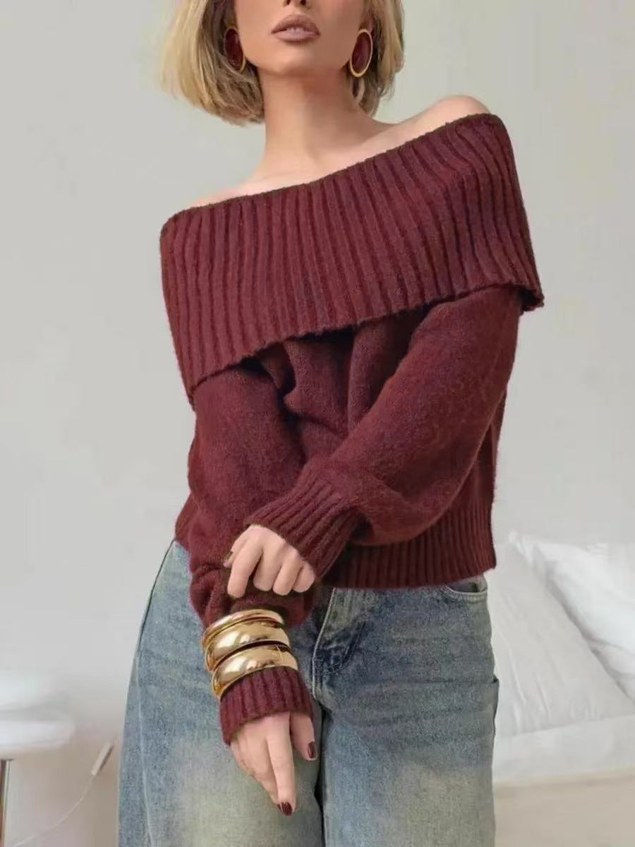Pull élégant pour femmes avec col large en côtes et matériau doux Chic und Stil