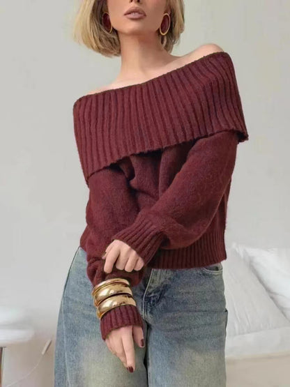Pull élégant pour femmes avec col large en côtes et matériau doux Chic und Stil