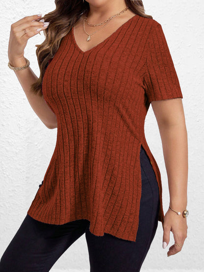 Dames haut décontracté à col en V avec motif en côtes texturé Chic und Stil