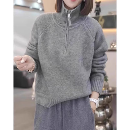 Pull en tricot pour femmes avec col haut et fermeture éclair pratique Chic und Stil