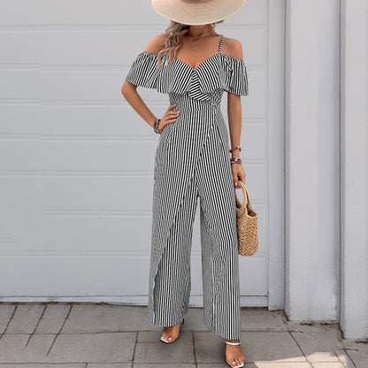 Dames combinaison à rayures Off-Shoulder Chic und Stil
