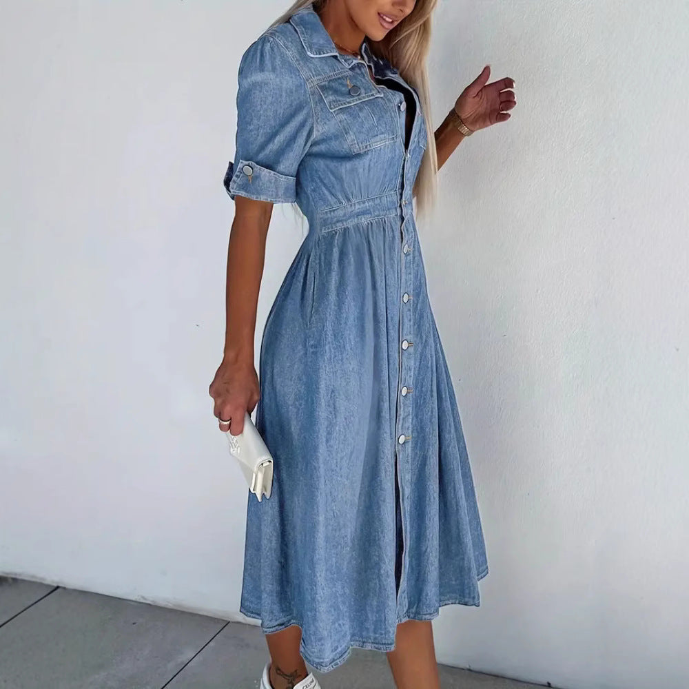 Robe chemise en denim à boutons pour femmes Chic und Stil