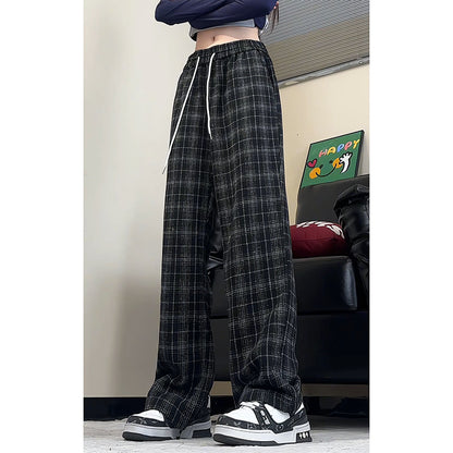 Loose plaid harem pants for women with elastic waistband and side drawstring Chic and Style