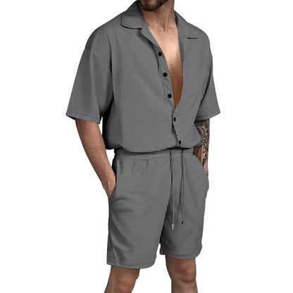 Ensemble de chemise à manches courtes décontractée et de shorts pour hommes avec taille élastique et poches pratiques Chic und Stil