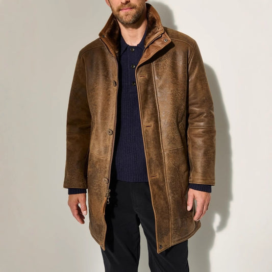Long premium sheepskin coat for men Chic and Style