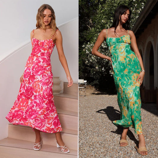 Robe Maxi Fleur Damen avec ourlet volants Chic und Stil