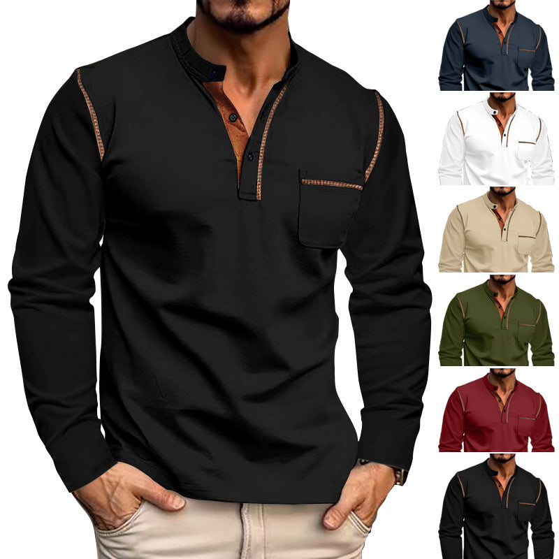 Chemise à manches longues pour hommes avec col montant décontracté et accents contrastants Chic und Stil
