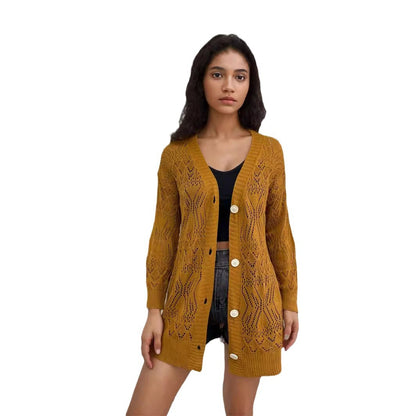 Dames Cardigan léger avec motif en crochet délicat et détails de boutons Chic und Stil