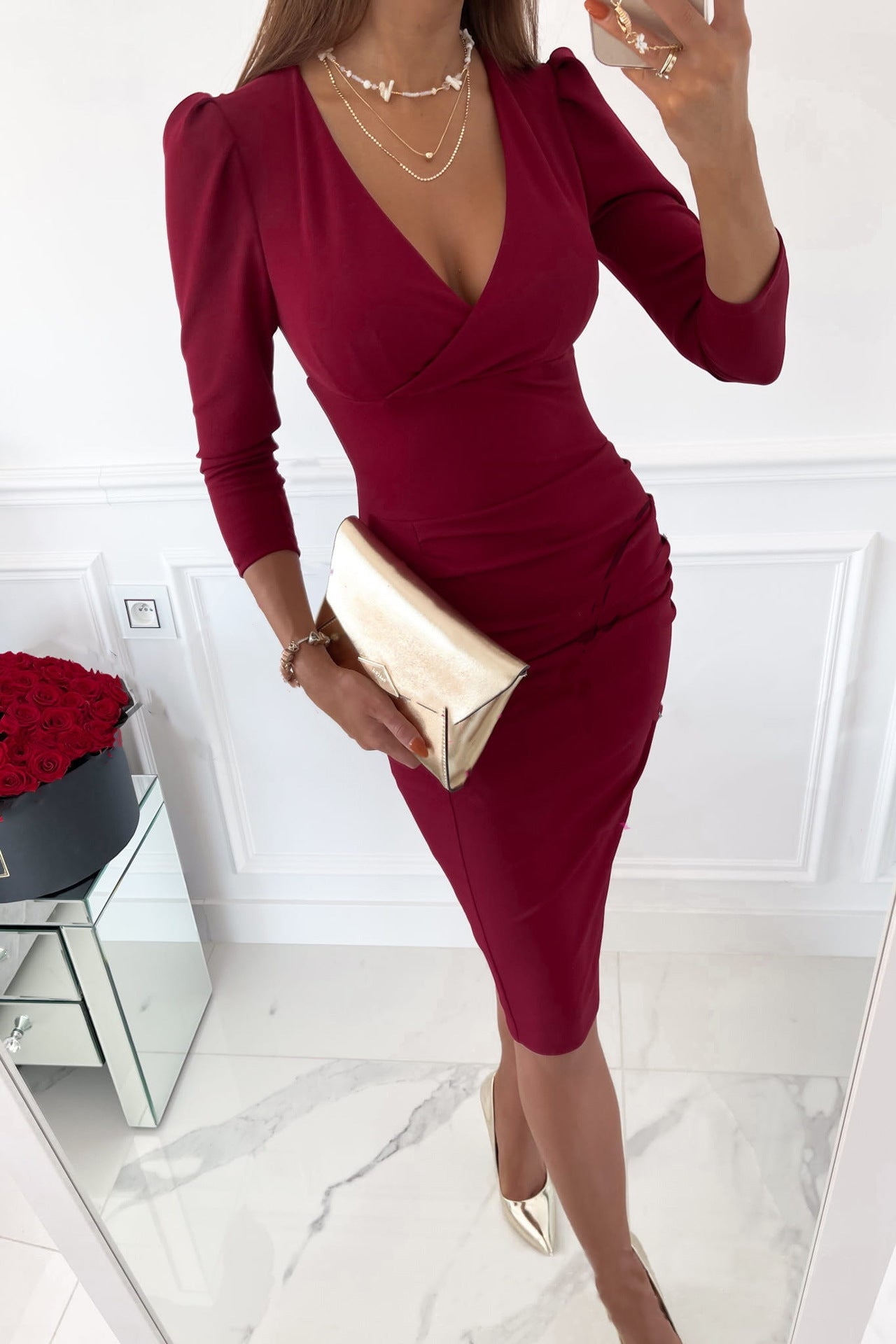 Robe midi élégante pour femme à décolleté en V Chic und Stil