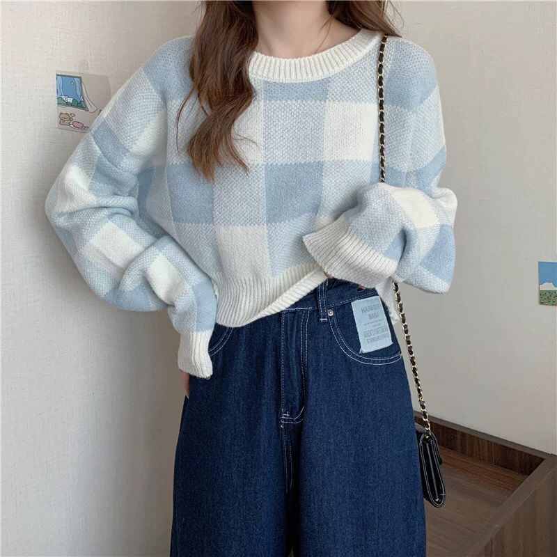 Pull cropped à motifs carreaux pour dames Chic und Stil