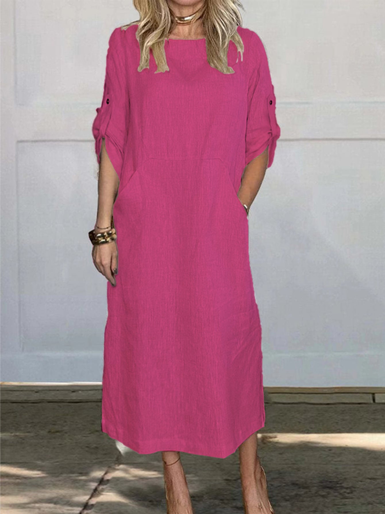 Robe midi aérienne pour femmes avec poches pratiques et manches retroussables Chic und Stil
