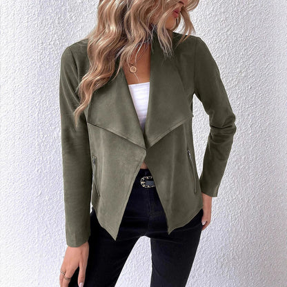 Dames élégant blazer court avec coupe asymétrique et poches zippées Chic und Stil