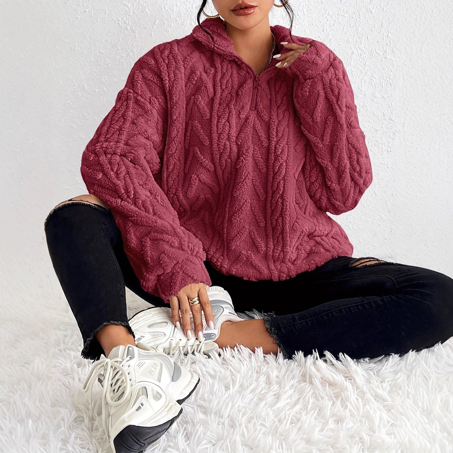 Pull en polaire surdimensionné à motif torsadé Chic und Stil