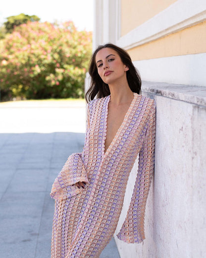 Robe maxi élégante pour femmes avec décolleté en V profond et manches larges Chic und Stil