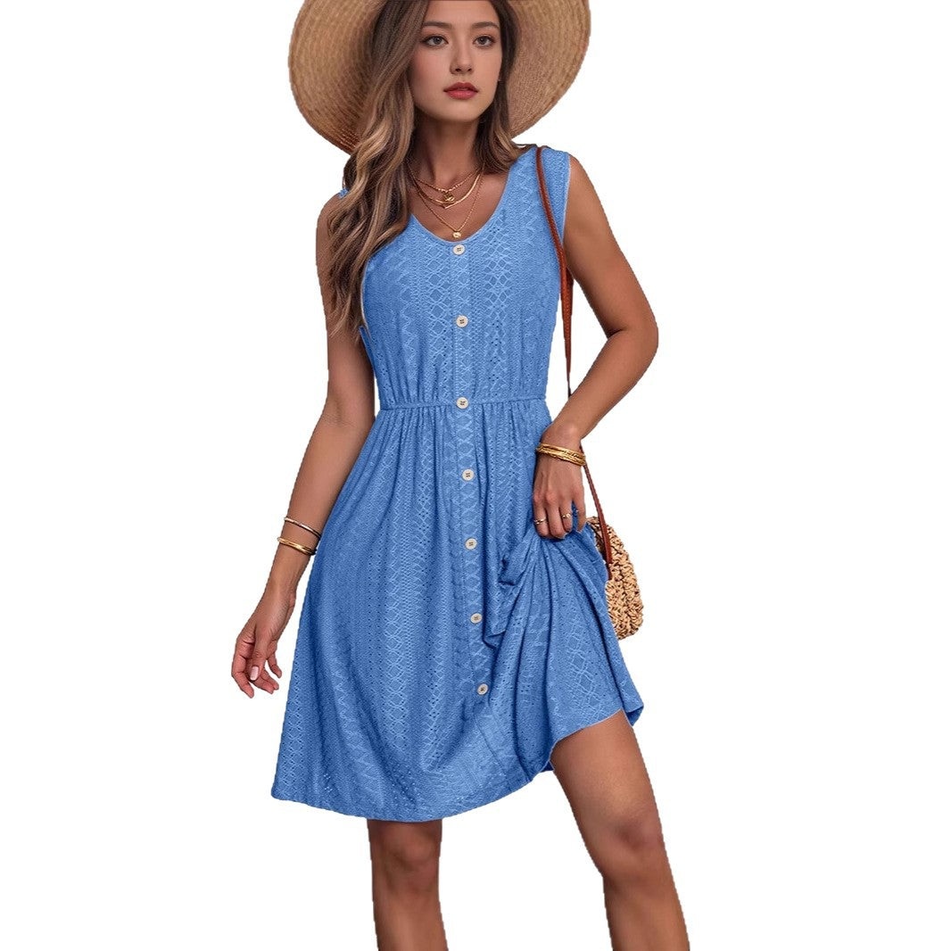 Robe d'été à boutons pour femmes avec ceinture élastique à la taille et poches pratiques Chic und Stil