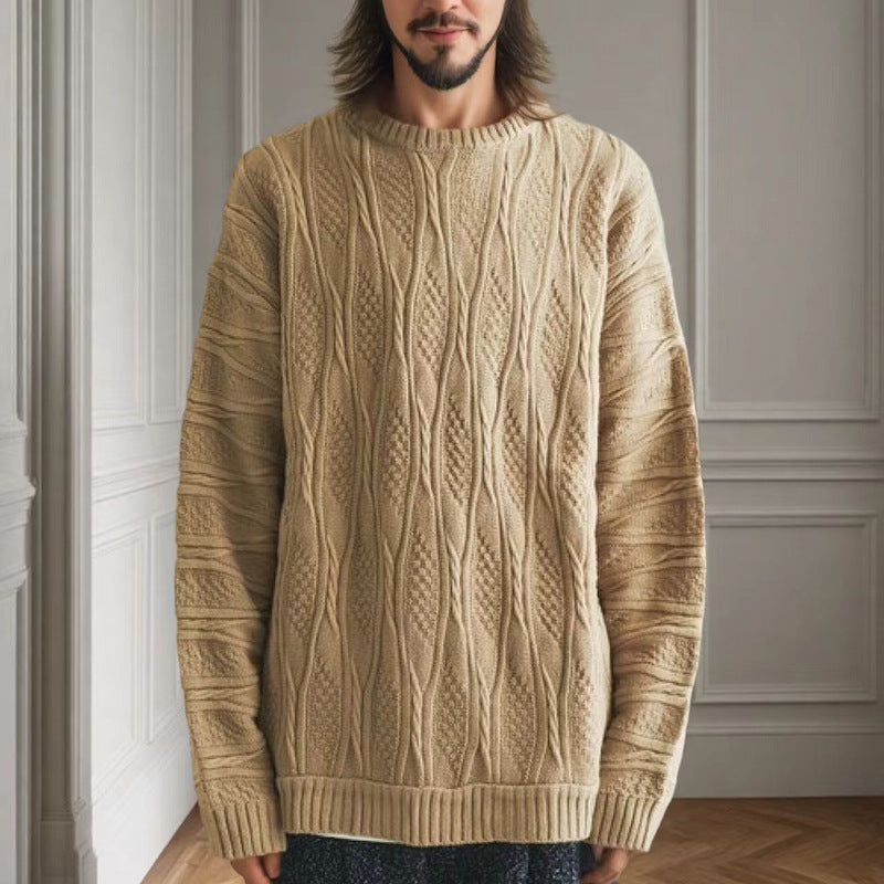 Pull à grosse maille pour femmes avec un motif alvéolé unique et un col haut Chic und Stil