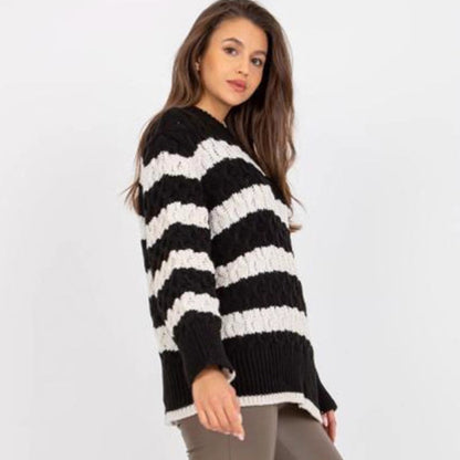 Pull en gros tricot pour femmes avec un motif rayé tendance et des manches volumineuses Chic und Stil