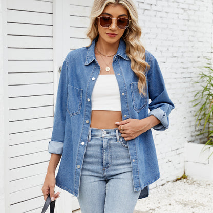 Veste en denim oversized pour femmes avec poches poitrine et coupe décontractée Chic und Stil