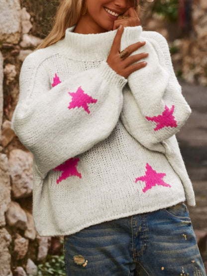 Pull-over à col roulé stylé pour femmes avec motif d'étoiles Chic und Stil
