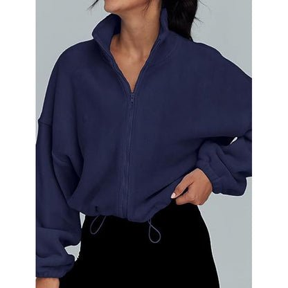 Pull-over tendance oversize à zip pour dames avec col montant et cordon de serrage Chic und Stil